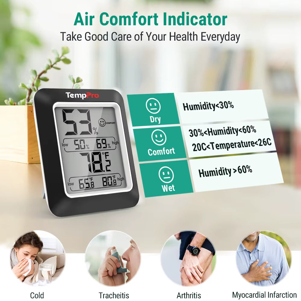 Temppro A50 Digital Hygrometer Indoor Thermometer Room Thermometer and Humidity Gauge with Temperature Humidity Monitor