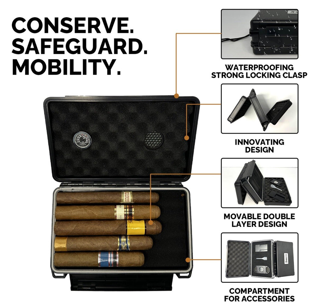 Cigar Case Box Travel Humidor Double Sided Cutter Stand Hygrometer 5 or 10 Cigar