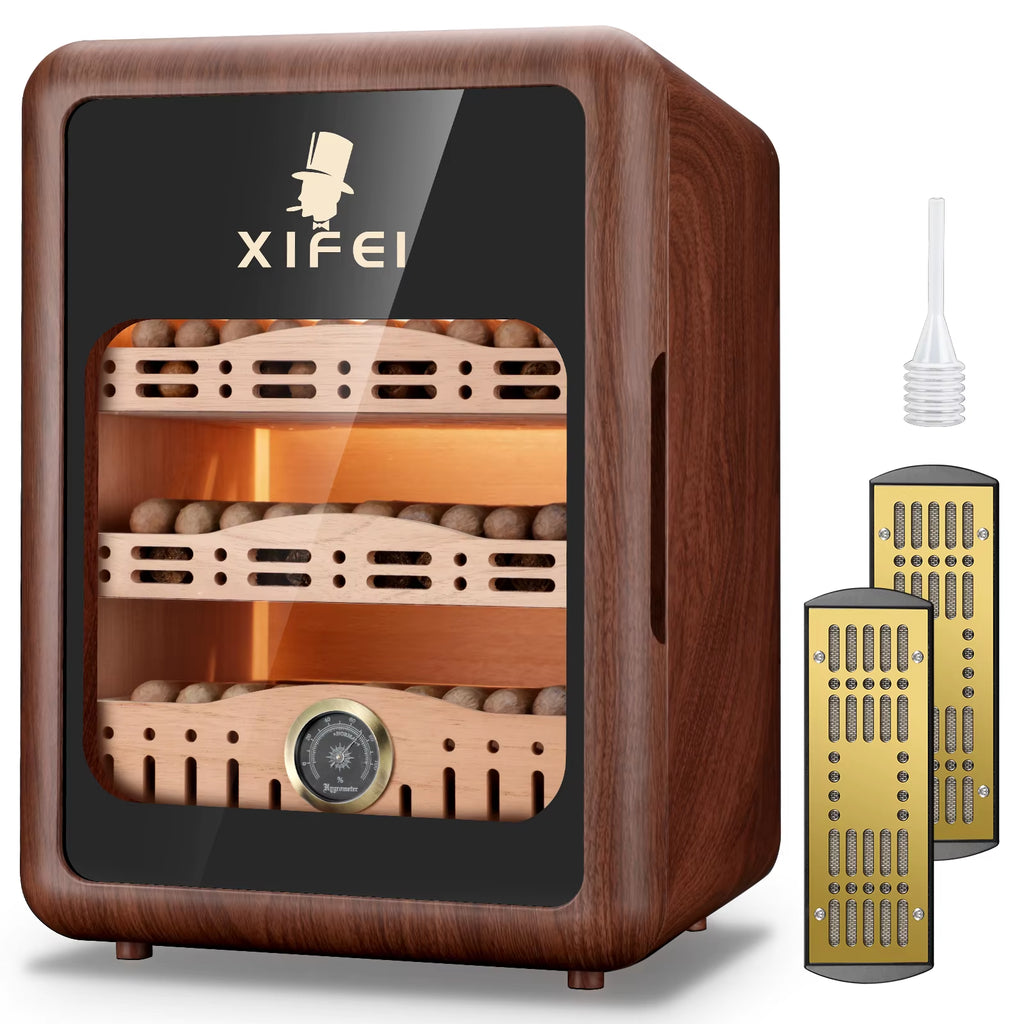 Cigar Humidor,Cigar Humidor Cabinet up to 150 Cigars,Led Lighting Desktop Humidor with Spanish Cedar Wood Shelves, Hygrome