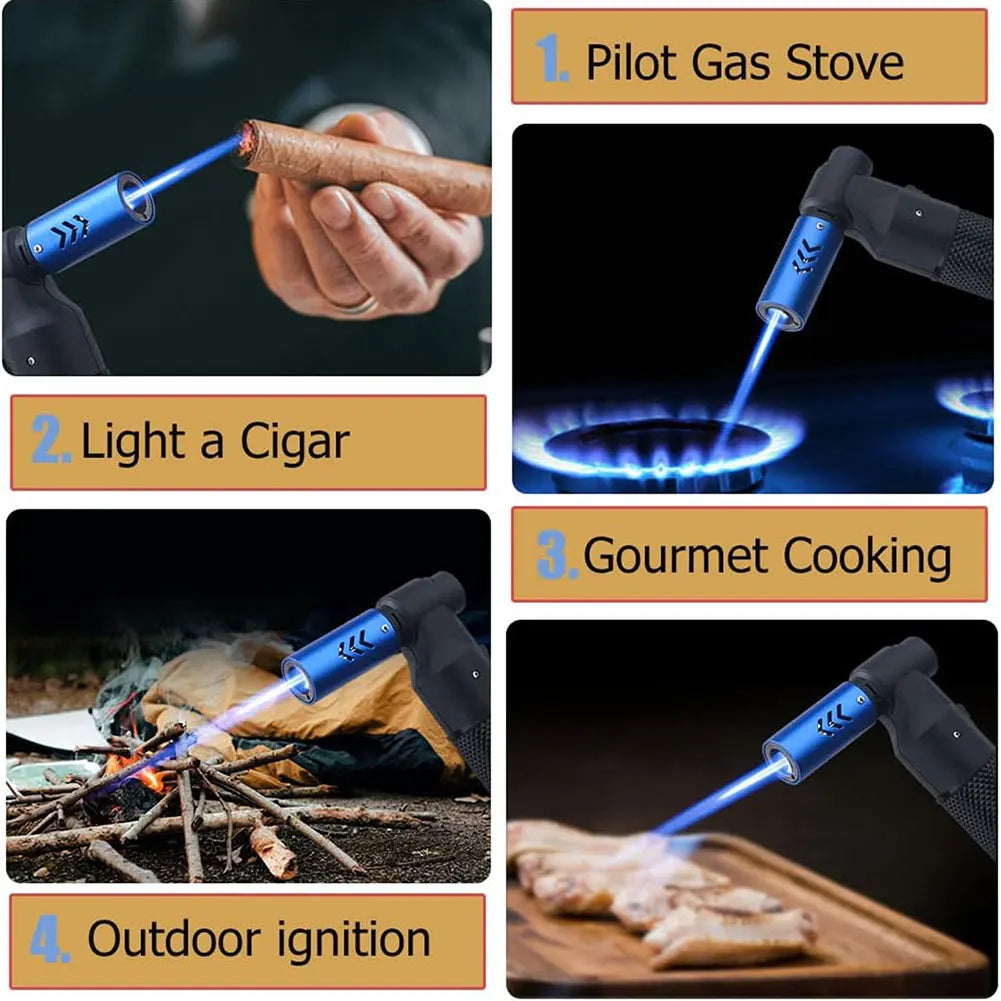 Torch Lighter Windproof Straight Torch Blue Flame Lighter Desktop Jet-Flame Lighter 1300°C for Outdoor BBQ Baking
