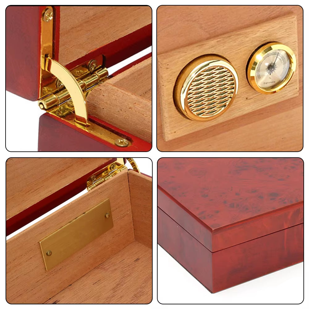 20 Count Cigar Humidor Box Wood Lined Portable Smoking Accessories Humidor Humidifier with Hygrometer Case Moisturizing Device