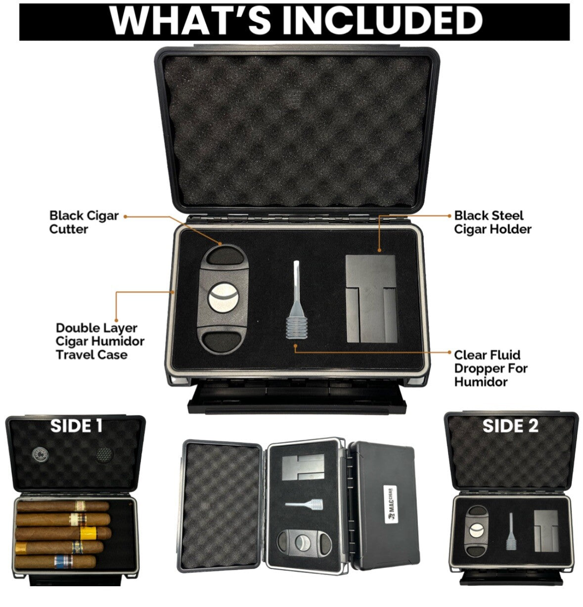 Cigar Case Box Travel Humidor Double Sided Cutter Stand Hygrometer 5 or 10 Cigar