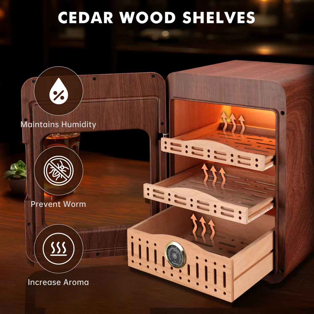 Cigar Humidor,Cigar Humidor Cabinet up to 150 Cigars,Led Lighting Desktop Humidor with Spanish Cedar Wood Shelves, Hygrome