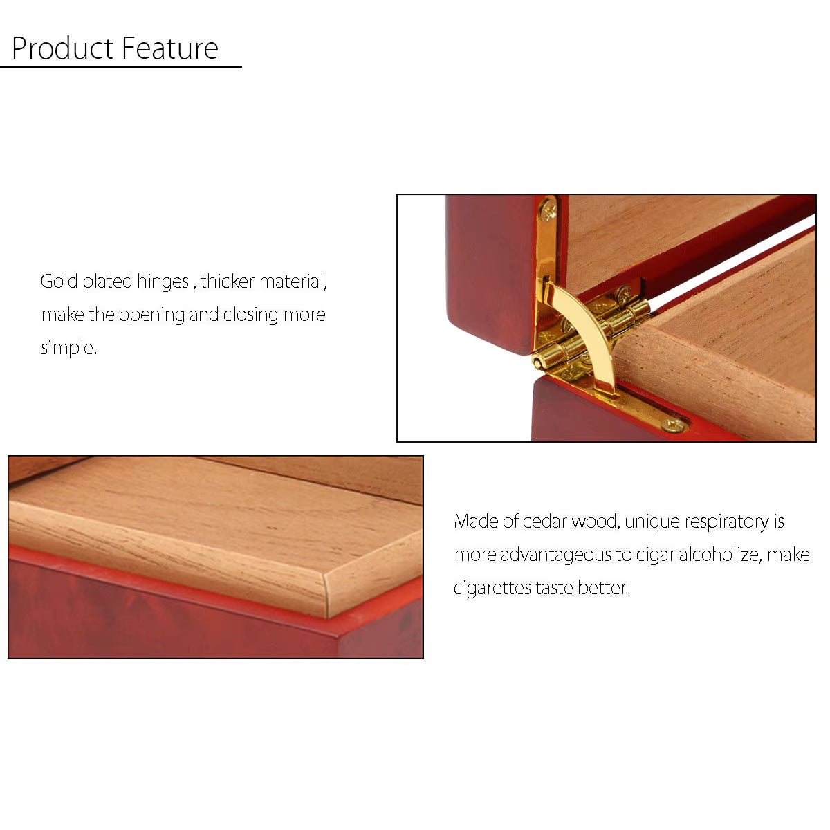 20 Count Cigar Humidor Box Wood Lined Portable Smoking Accessories Humidor Humidifier with Hygrometer Case Moisturizing Device